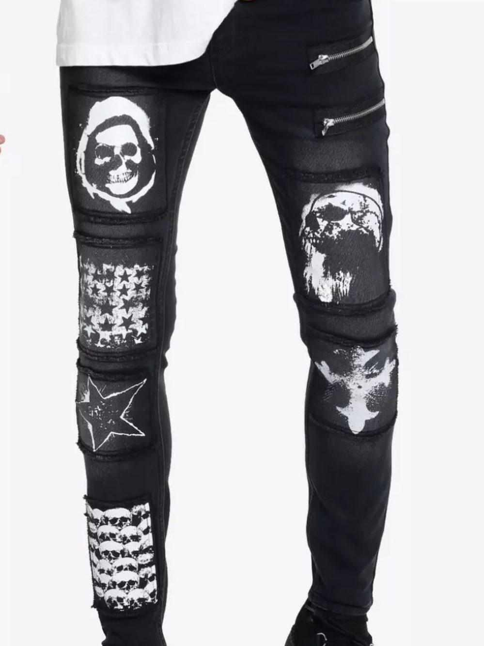 Hot Topic Black Slim Patchwork Skull Jeans
